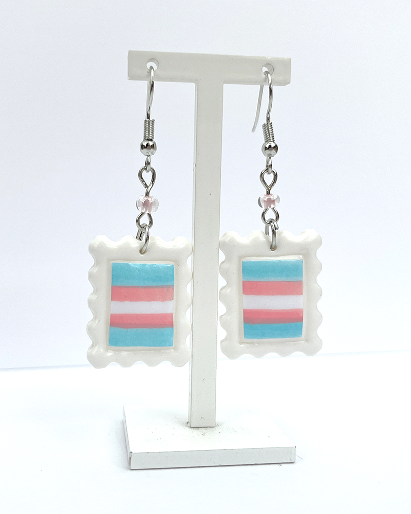 Trans flag | Polymer clay postal stamp earrings