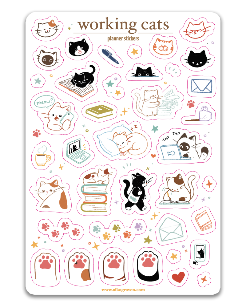 Hard werkende katten | Transparante matte vinylstickervel