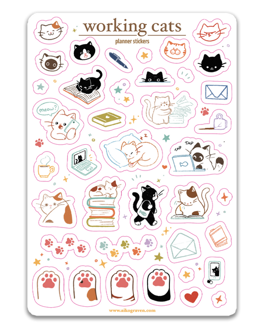 Working cats | Transparent matte planner sticker sheet