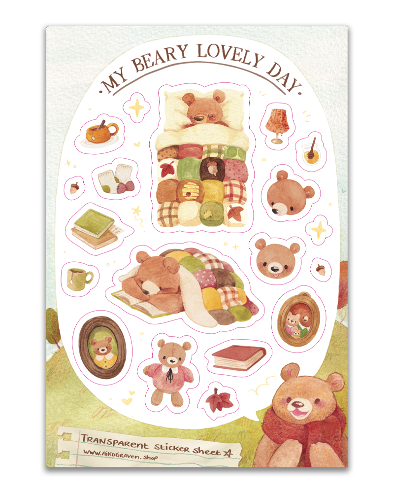 Cosy bear | Transparent matte planner sticker sheet