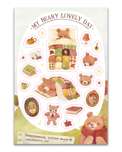 Cosy bear | Transparent matte planner sticker sheet