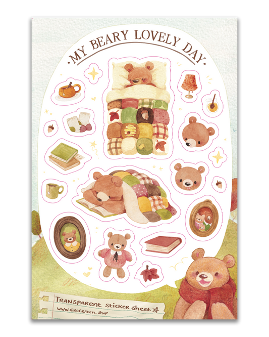 Cosy bear | Transparent matte planner sticker sheet
