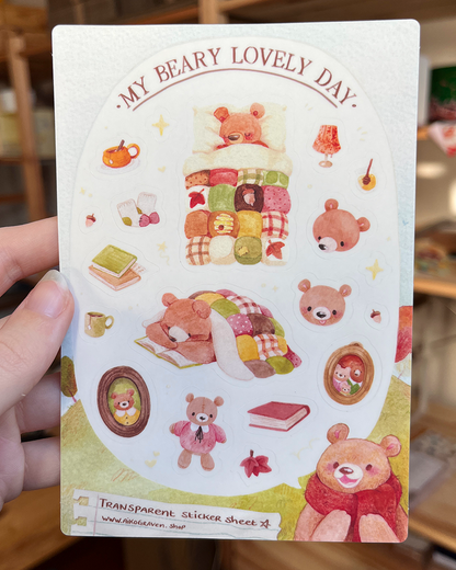 Cosy bear | Transparent matte planner sticker sheet