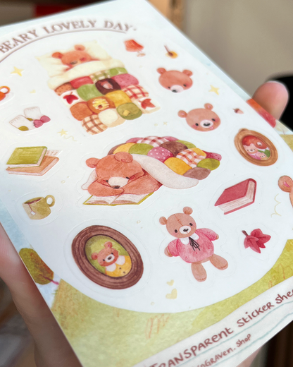 Cosy bear | Transparent matte planner sticker sheet